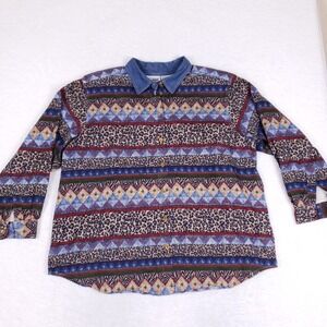 Capacity Woman‎ Aztec Print Shirt Size 2X Denim Collar Retro Western Style